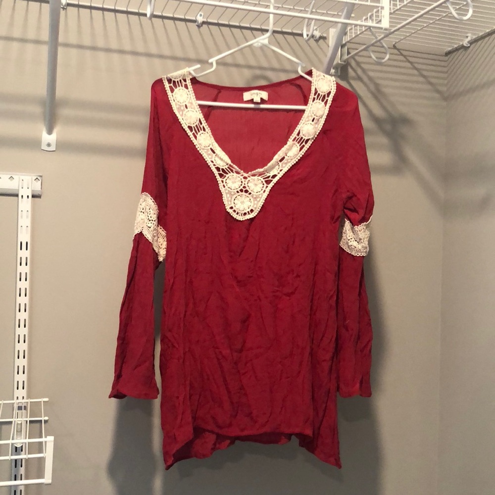 Crimson Bell Sleeve Blouse